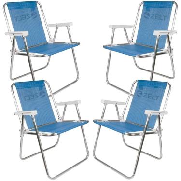 Imagem de Cadeira de Praia e Piscina Alta em Alumínio 4 Unidades Azul ZELT