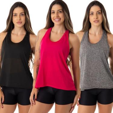 Imagem de Kit 3 Camisetas Fristyle Regatinha Dry Fit Básica Feminina Adulto, Ros