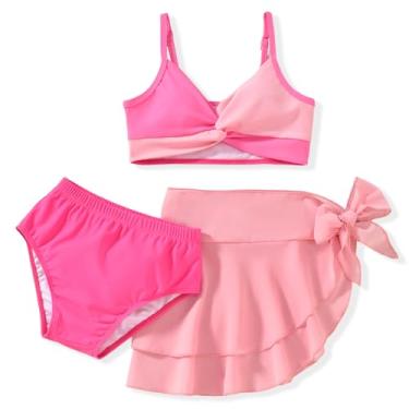 Imagem de HIHA Biquíni feminino de 3 peças com saia de saída de praia, rosa, 9-10 Anos