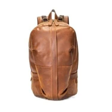 Imagem de Mochila de couro genuíno macio de grande capacidade para homens, adequada para laptop de 15 polegadas, bolsa de viagem preta para homens(Brown)