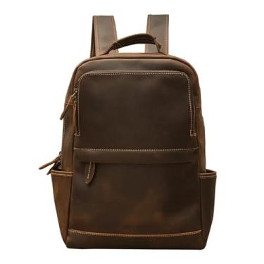 Imagem de Mochila de couro artesanal simples para homens, bolsa de ombro vintage de negócios, bolsa de viagem casual para homens