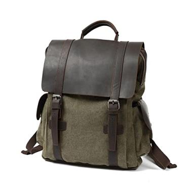 Imagem de Mochila vintage para atividades ao ar livre masculina de couro genuíno mochila de viagem de grande capacidade mochilas escolares masculinas(Army green)