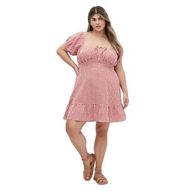 Imagem de City Chic Vestido feminino - Gingham fofo, Xadrez vermelho, 25 Plus Size