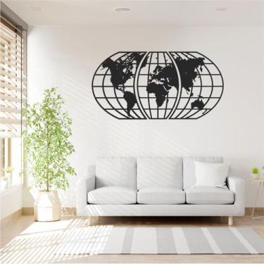 Imagem de Quadro Decoração Vazado Mapa Mundi WORLD TRIPLO PRETO 70X37 - FENIX