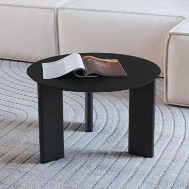 Imagem de Mesa de Centro Redonda para Sala 60cm MDF com Pés em Madeira - Artesan