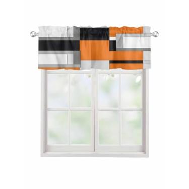 Imagem de Cortina de saia geométrica preta laranja para janelas Kithchen, cortina abstrata de patchwork para janela, tratamento de janela, arte moderna, sanefas para quarto/sala de estar/banheiro, 137 x 45 cm