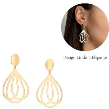 Imagem de Maxi Brinco Gotas Entrelaçadas Rommanel  Banhado a Ouro 18K Joia Femin