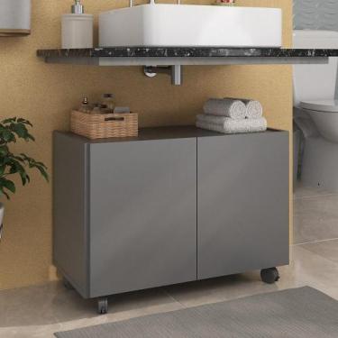 Imagem de Gabinete Armário de Banheiro 62,5cm com Rodízios 2 Portas Multimóveis 