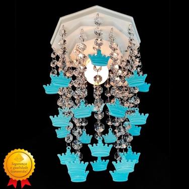 Imagem de Lustre Luminária Decorar Quarto Plafon Tema Infantil Bebê Menino Pequeno Príncipe Coroas Azul Bebê