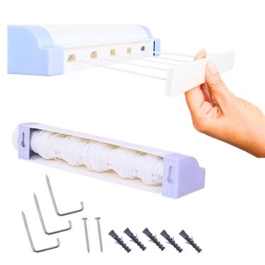 Imagem de Varal Recolhivel Automatico Rotoflex Inteligente SecaLux Alta Fixacao Parede Ideal Para Economizar Espaco Resistente 5 Cordas Para Secar Roupas