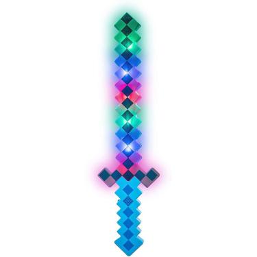 Imagem de Espada Pixel Minecraft 58Cm Diamante Som E Luz à Pilha Azul