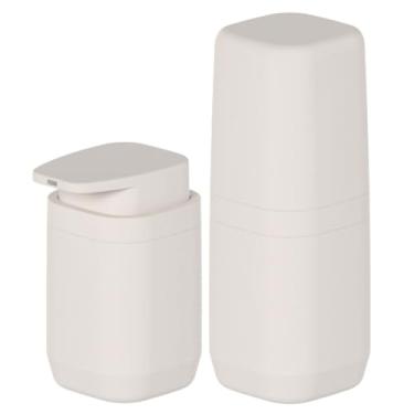 Imagem de Kit Banheiro Lavabo 2 Peças Porta Escova Dispenser Sabonete Líquido Aura Premium Ou (Bege)