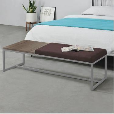 Imagem de Calçadeira Recamier Londres 195cm Industrial Cinza Suede Marrom Tampo Quadrado mdf Rúst...
