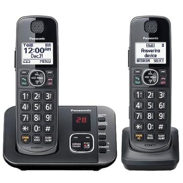 Imagem de Panasonic Cordless Phone with Answering Machine, Automated Call Block, Easy to Use - 2 Handsets - KX-TGE632M (Metallic Black)