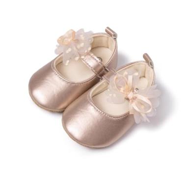Imagem de Sapatilha infantil Sawimlgy Baby Girls Flower Mary Jane com laço antiderrapante sola rígida para berço vestido de princesa sapatos de casamento, S241-pink, 12-18 Months Toddler