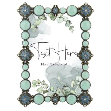 Imagem de Goutangen Moldura vintage 10 x 15 cm ornamentada em metal verde esmaltado com frente de vidro, decoração de arte de mesa, ideias criativas de presentes para mulheres, horizontal e verticalmente