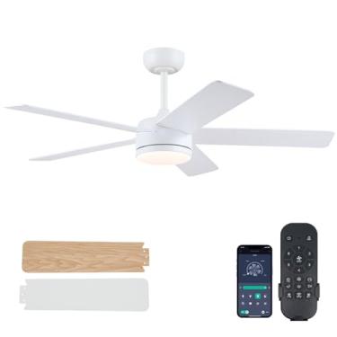 Imagem de CHESUR Ventiladores De Teto Brancos Com Luzes - Ventilador De Teto De Perfil Baixo De 46" Com 5 Lâminas, Ventilador De Teto Moderno Com Luzes E Controle Remoto/App, Dimerização, 3 Cct, Luminária Pa