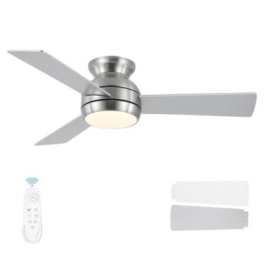 Imagem de putroad Ventiladores De Teto De 42 Polegadas Com Luzes E Controle Remoto, Ventilador De Teto De Perfil Baixo Em Níquel Escovado Com Luz, Montagem Embutida, Reversível, 6 Velocidades, Regulável Em 3