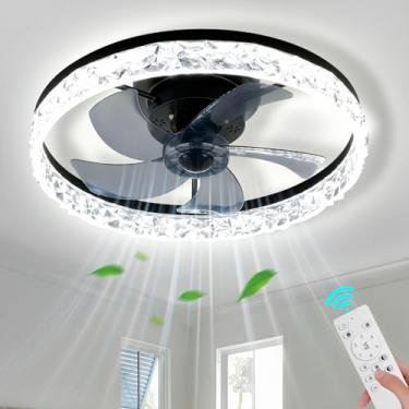 Imagem de Zenouidle Ventilador De Teto Interno Moderno De 20" Com Luzes E Controle Remoto, Ventilador De Teto Led De Baixo Perfil, Regulável, Embutido, Com Lâminas Reversíveis, Tipo Lustre (Preto)
