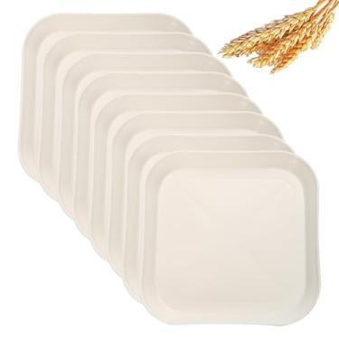 Imagem de Conjunto de pratos quadrados de palha de trigo de 15 cm, prato de jantar profundo inquebrável, leve, uso reutilizável para casa e cozinha (branco, 8)