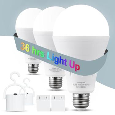 Imagem de ALUOCYI Pacote Com 3 Lâmpadas Recarregáveis, Lâmpada De Emergência A Bateria De 9 W Por Até 24 Horas, Luz Do Dia Branca De 6000 K, Lâmpada De Reserva A Bateria Para Falha De Energia Em Casa