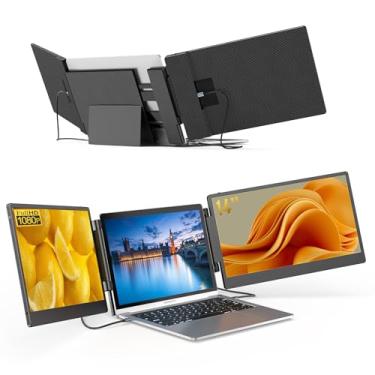 Imagem de BreezyLife Extensor De Tela Para Laptop De 14" - Monitor Portátil Triplo Ips Fhd 1080P Atualizado: 300% Mais Eficiente, Tela De Viagem Ultrafina E Dobrável Para Laptops De 13 A 17,3", Com Suporte Pl