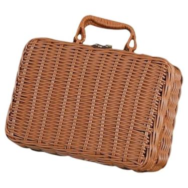 Imagem de WeiLaiKeQi Presente cesto de cesto de vime cesta de vime organizador de maquiagem de cesta de armazenamento retangular para acampamento Escritório de sala de