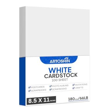 Imagem de Artoshin 100 folhas de papel cartolina branca 21 x 28 cm, cartolina grossa 29,9 kg/180 g/m², papel cartolina dupla face para impressão de escritório, convites, artesanato, cartões DIY