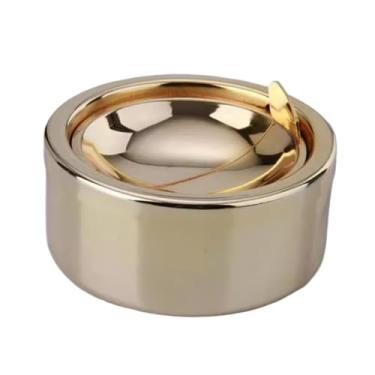 Imagem de Cinzeiro Cinzeiro de metal clássico canelado com tampa para cigarros-cinzeiro ao ar livre à prova de vento pátio exterior interior decorativo cinzeiro extravagante Cinzeiro de Mesa(Gold)