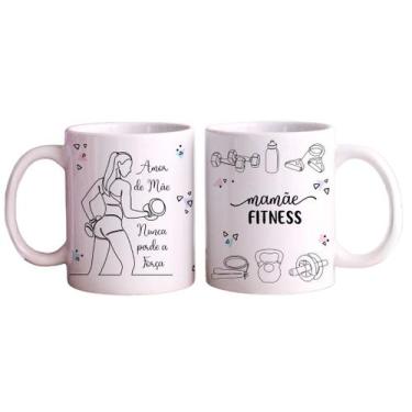 Imagem de Caneca 325ml Mamãe Fitness Amor de mãe nunca perde a força - LARANJA E