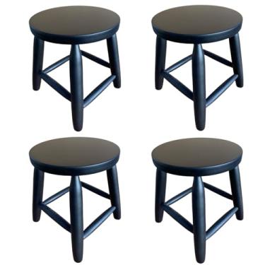 Imagem de Kit 4 Banquetas Banquinho 30cm Altura, Assento MDF, Estrutura Eucalípto, Multiuso, Ideal Casa Módeis e Decoração, Prático para Transportar Preto