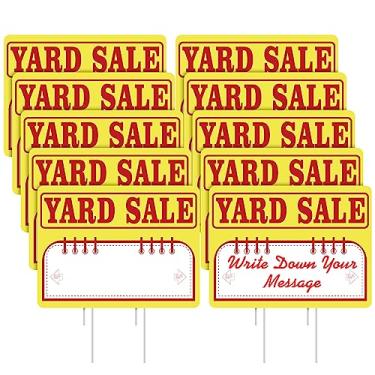 Imagem de Pacote com 12 placas de venda de quintal com estacas 40,6 cm x 30,5 cm de alta visibilidade para venda, placa de venda de garagem, placas à prova de intempéries para garagem, casa, negócios ou uso pessoal (amarelo e vermelho)