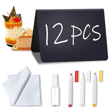 Imagem de Pacote com 12 mini placas de quadro-negro para alimentos, lenços fáceis de escrever, etiquetas de alimentos reutilizáveis para buffet de festa, placa pequena para quadro-negro para festa - buffet - aniversário - padaria - número da mesa - casamento