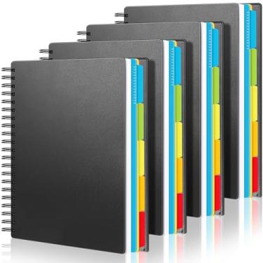 Imagem de Yeaqee Pacote com 4 cadernos com 5 matérias, pautado universitário, caderno espiral com divisórias removíveis, 21,6 cm x 28 cm, 400 páginas (200 folhas), diário de escrita para escola, escritório