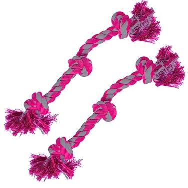Imagem de SunGrow Twisted Triple Knotted Rope Bone for Ferret, Parrot & Dogs, Cotton Pink and Gray Oral Chew Toys, 2 Pcs per Pack