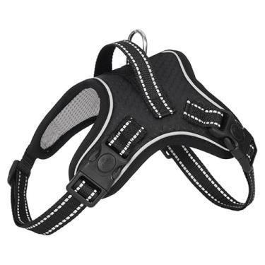 Imagem de RichePet Peitoral refletivo ajustável para cães pequenos, médios e grandes, treinando donos de animais de estimação (preto, grande)
