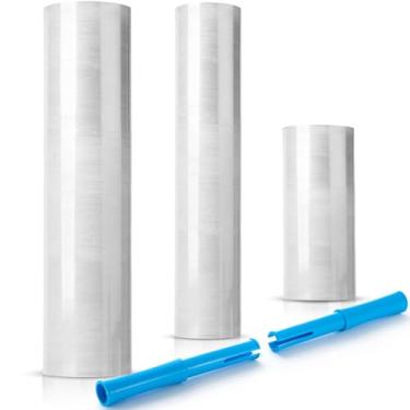 Imagem de Maitys Pacote com 3 mini películas de plástico transparente industriais de diferentes tamanhos 80 Gauge Stretch Film Roll Moving Shipping Wrapping Plastic Roll Film até 500% stretch com 2 alças para