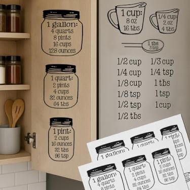 Imagem de TOOLSSIDE Pacote com 2 placas de conversão de cozinha com tabela de conversão de medição de cozinha para produtos a granel - Decalques de conversão de cozinha de vinil - Tabela de conversão de medição