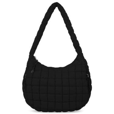 Imagem de Sacola izuzta acolchoada, acolchoada, grande, fofa, nylon, preta, femi