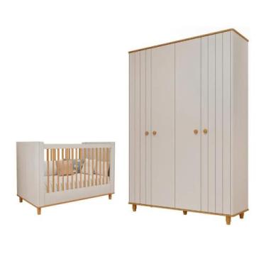 Imagem de Berço e Guarda roupa Retro Cupcake Permobili MDF, Off White/Nature