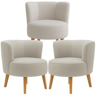 Imagem de Kit 3 Cadeiras Estofadas para Sala de Espera Comercial Elegante Tecido Boucle Resistente MOBLAN decor (Bege)