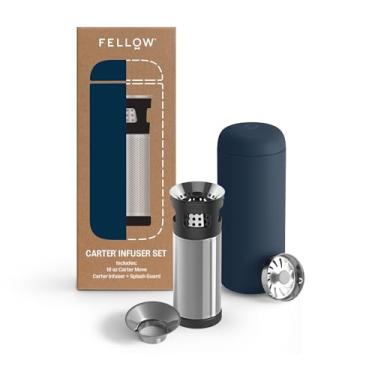 Imagem de Fellow Carter Tea + Cold Brew Infuser & Carter Move Conjunto de copos de 473 ml - Chá íngreme em movimento - Caneca de viagem de aço inoxidável com isolamento a vácuo com infusor de encaixe para tomar