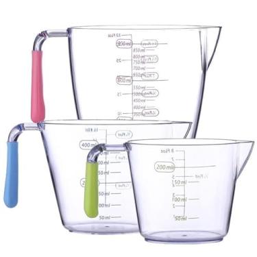 Imagem de Conjunto de jarros medidores de plástico com 3 peças de 200 ml/400 ml/900 ml, livre de BPA, congelável e aquecível, com alça, copos medidores de líquidos grandes para cozinhar e assar.