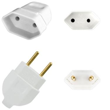 Imagem de Kit Plugue Pino Macho Maciço 2p 10A + Tomada Fêmea 2p 10A Branco - EPM