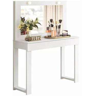 Imagem de Penteadeira Camarim Möbler Gala, Escrivaninha com Espelho e Luzes LED, Branca (BRANCO FOSCO)