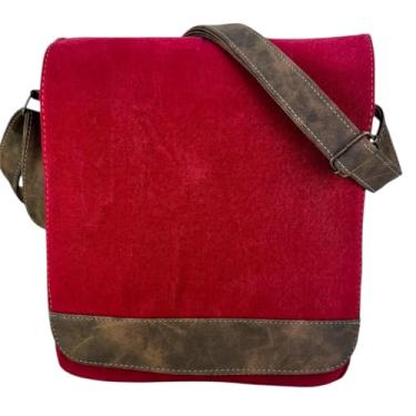 Imagem de Bolsa Transversal Em Lona Grossa Resistente Detalhes Em Couro Sintético Ideal Para o Dia a Dia Trabalhar Estudar Faculdade (Vermelho)