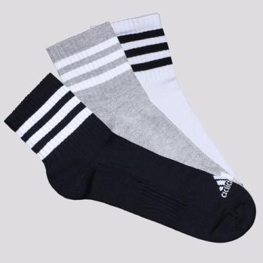 Imagem de Kit Meia Adidas Essentials 3S SPW 3 Pares Cano Médio Cinza Branca e Pr