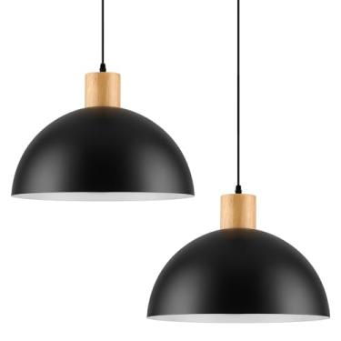 Imagem de QianZhan - Pacote Com 2 Luminárias Pendentes Grandes, Pretas E De Madeira, 16" (40 Cm), Modernas Foscas, Iluminação Ajustável Para Teto, Estilo Fazenda, Cozinha, Ilha, Sala Jantar, Celeiro, Escritór