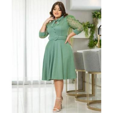 Imagem de Vestido Plus Size Gode Feminino Elegante Basico + Cinto Incluso Tecido