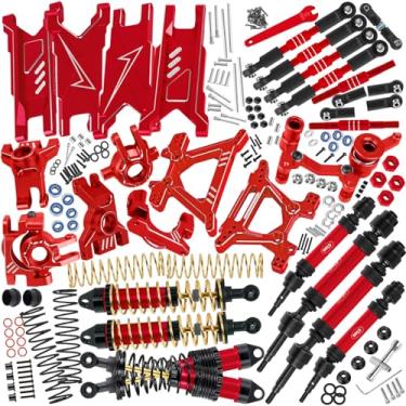Imagem de hopsupRC Upgrades Part for 1/10 Slash/Rustler/Stampede/Hoss 4x4 VXL,RC Shock Absorbers&Suspension Arms&Drive Shaft Axles&Steering Knuckle Kit&Shock Tower&Adjustable Links&Steering Block,Red